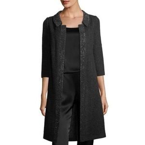 ST. JOHN Allure Knit 3/4-sleeve Topper Rhinestone Coat Black